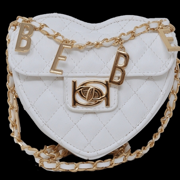 bebe Handbags - bebe White Quilted Heart Mini Bag with Gold Chain